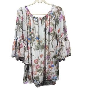 Chelsea & Theodore Floral Blouse, Flared Sleeves, Size‎ Large